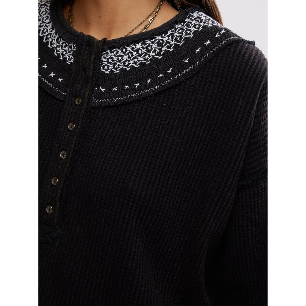 FREE PEOPLE We The Free Holly Henley / Black Combo - Picture 4 of 6